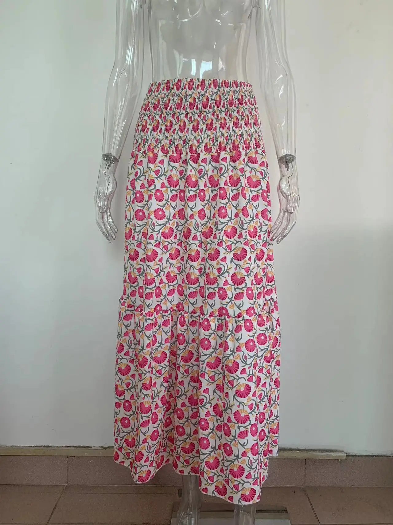 Women Summer Long Skirt Boho Print Skirt Female Floral Beach Maxi Skirts Ladies Vintage Loose Elastic Waist Party Holiday Skirt