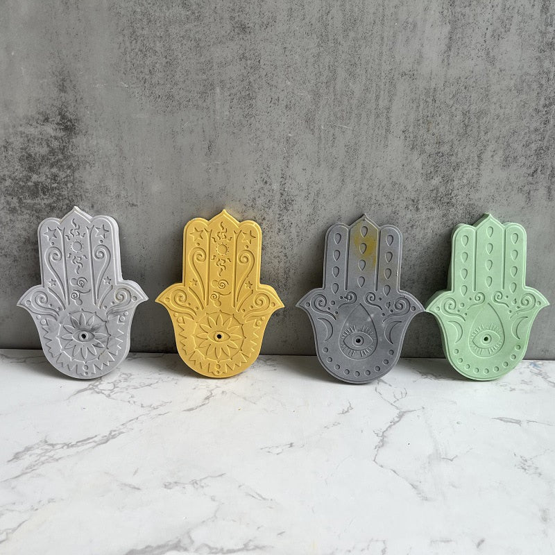 2PCS Hand of Fatima Incense Sticks Base Silicone Mold DIY Yoga Cement Plaster Flower of Life Incense Holder Tray Home Decoration
