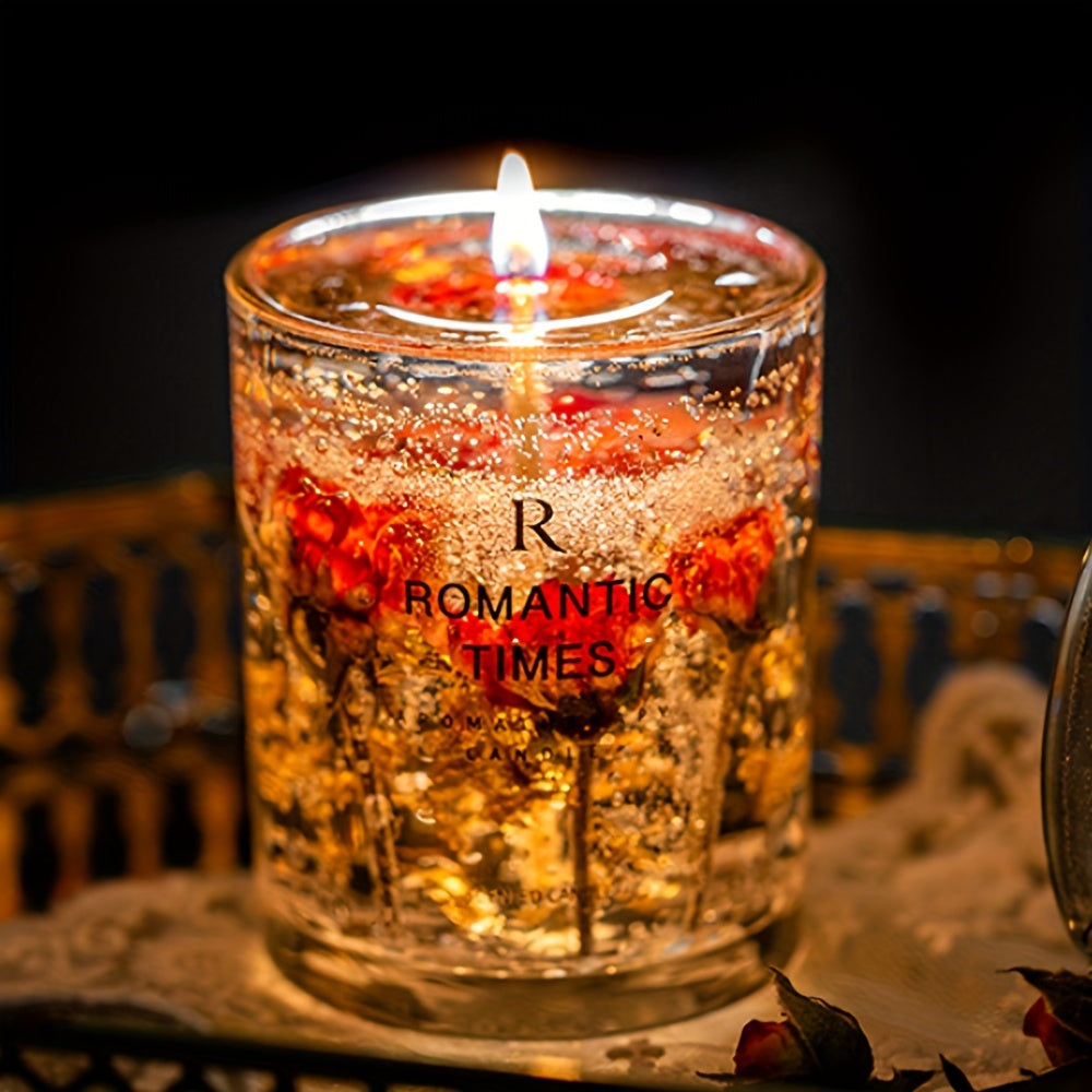 [Romantic Soy Candle] 50-Hour Burn Time Romantic 7.4oz Soy Candle with Real Flowers & Essential Oils | Floral Scented, Elegant Glass Jar for Home Decor, Relaxation, and Gifting, Scented Candles, Best for Christmas, Perfect fo