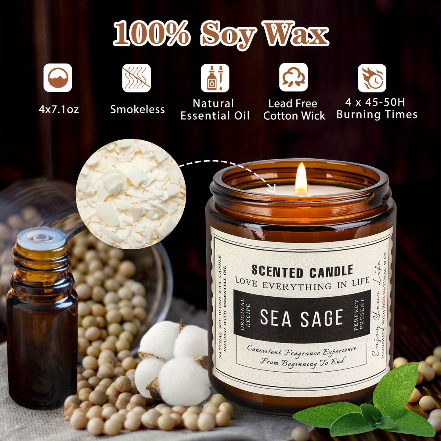 MXCUV 4-Pack Candle Gifts For Women, Lavender Candle Set For Women, 28 Ounces 200 Hours Lasting Candles, Sage Candles For Home, Scented Candles, Gift Set For Family And Friends