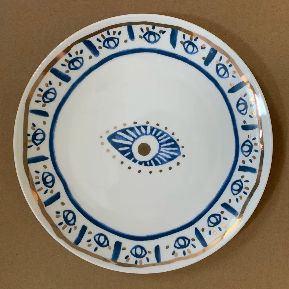Creative Hands Eyes Plate with Gold Rim Ceramic Dinnerware Dessert Cake Dishes Coffee Cups Indian Style Totem Serving Tray