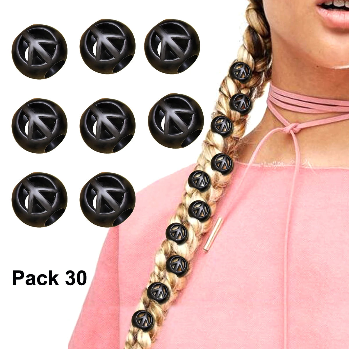 30pcs Viking Peace Sign Beard Bead Rasta Dreadlocks Updo Braid Hair Dress Clip Pin Set Biker Boho Unisex Accessories Gift