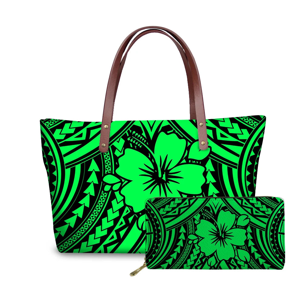 Binienty 2021 Luxury Brand Design Handbags Women Boho Flower Printing 2pcs/set Hand Bag & Wallet Female Top-Handle Bag Beach Bag