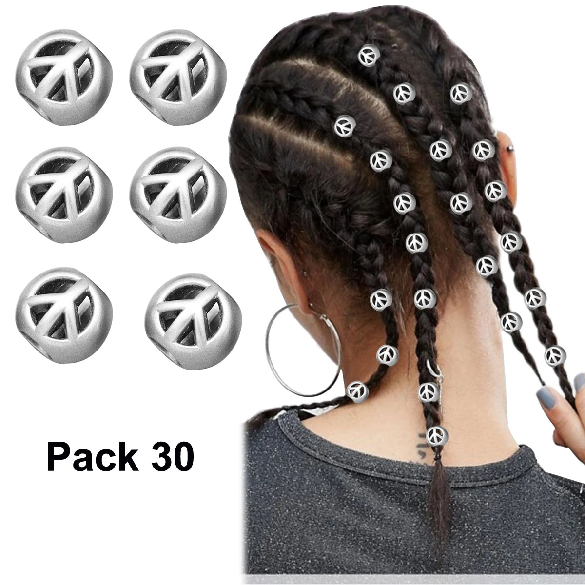 30x Viking Peace Sign Beard Bead Rasta Dreadlocks Updo Braid Hair Dress Clip Pin Set Biker Boho Women Accessories Statement Gift