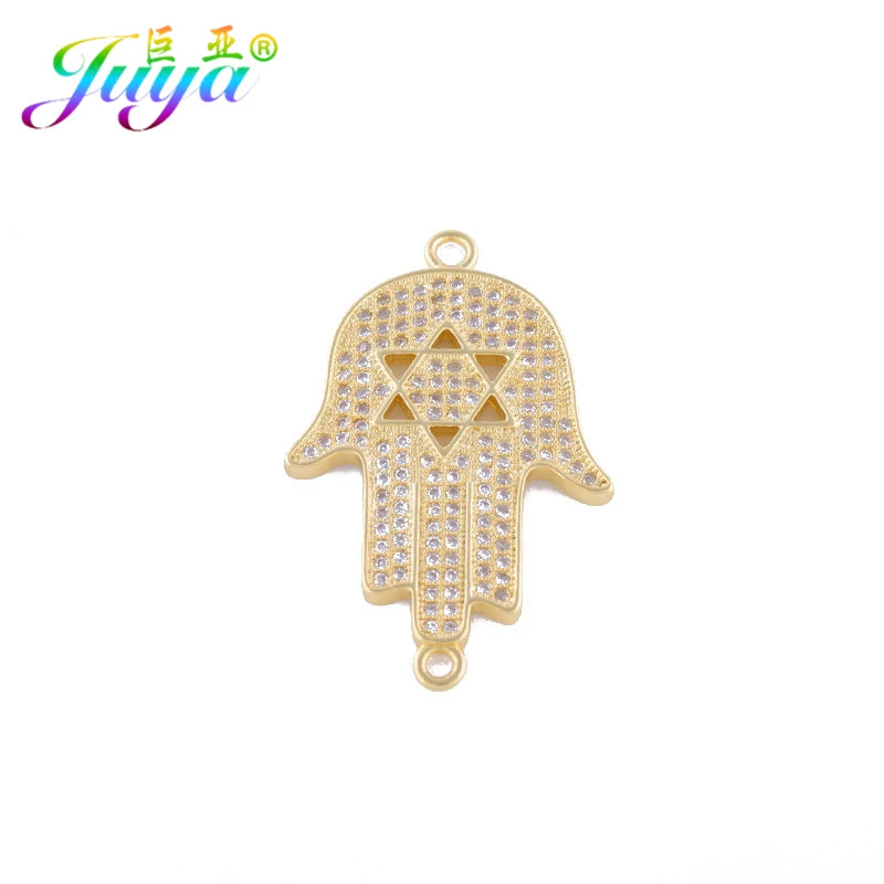 High Quality Judaism Jewelry Components Bling Hamsa Hand Star Of David Connector Charms For Women Men Handmade Jewelry Making