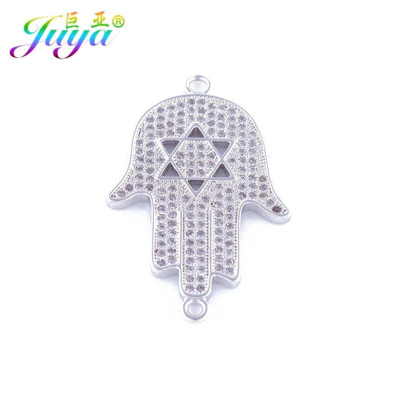 High Quality Judaism Jewelry Components Bling Hamsa Hand Star Of David Connector Charms For Women Men Handmade Jewelry Making