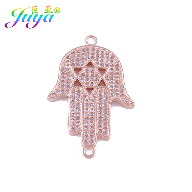 High Quality Judaism Jewelry Components Bling Hamsa Hand Star Of David Connector Charms For Women Men Handmade Jewelry Making