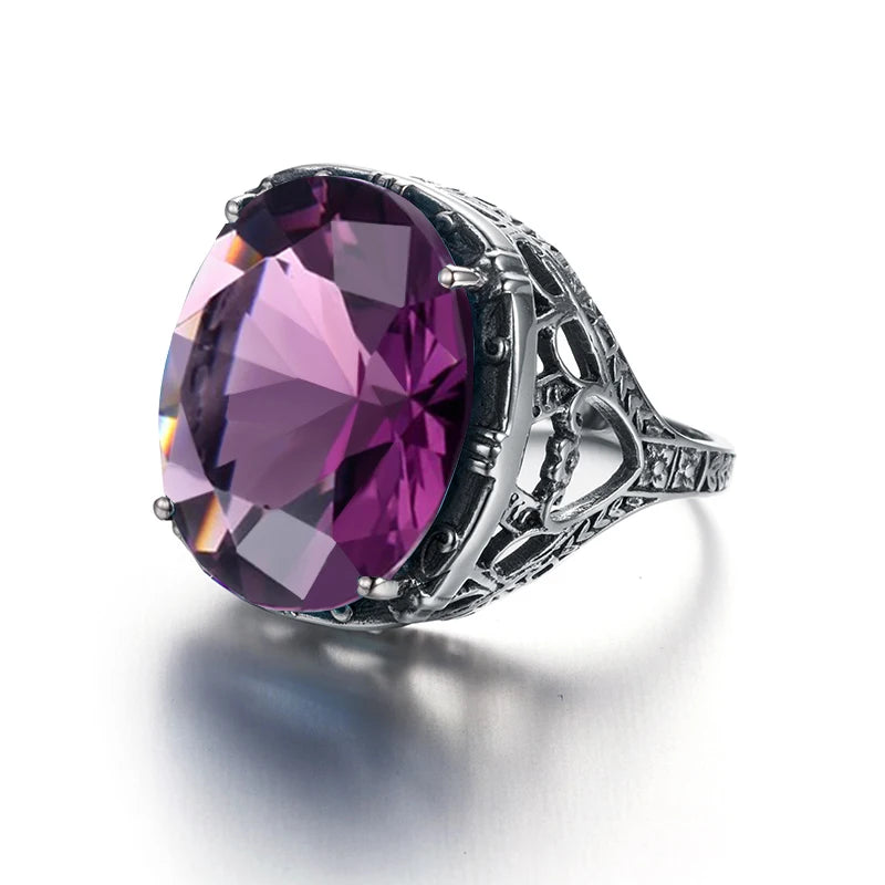 Szjinao Real 925 Silver Women Amethyst Gemstone Ring Wedding Rings Handmade Processing Victorian Antique Jewelry Star Of David