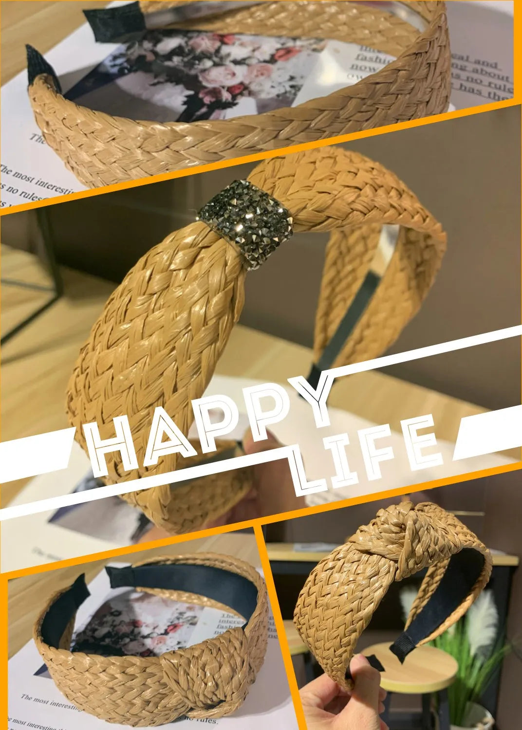Straw Weaving Knotted Headband Hair Accessories Bohemian Style Summer Beach Hair Hoops Hair Band Linen Wide Headbands Wholesale