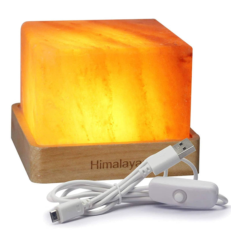 Salt Light Himalaya Crystal Salt Light USB Button Switch Wooden Base Negative Ion Table Lamp Small Night Lamp