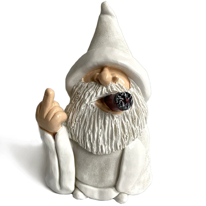 Garden Pygmy and Pygmy Ornaments Resin Crafts White Robe Smoking Pygmy Vertical Middle Finger Garden Landscape Decoration