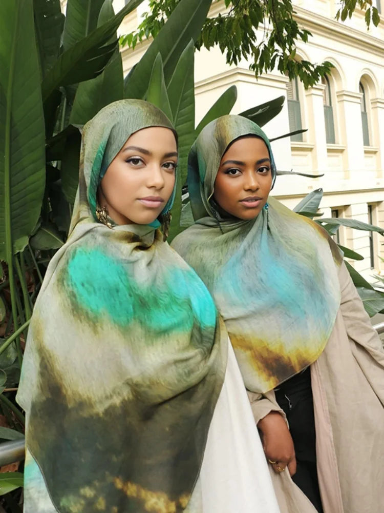 1Pcs Islam Ramadan Watercolor Print Hijab Women Bohemian Soft Muslim Hijabs Foulard Femme Shawl Wrap Scarf Headscarf