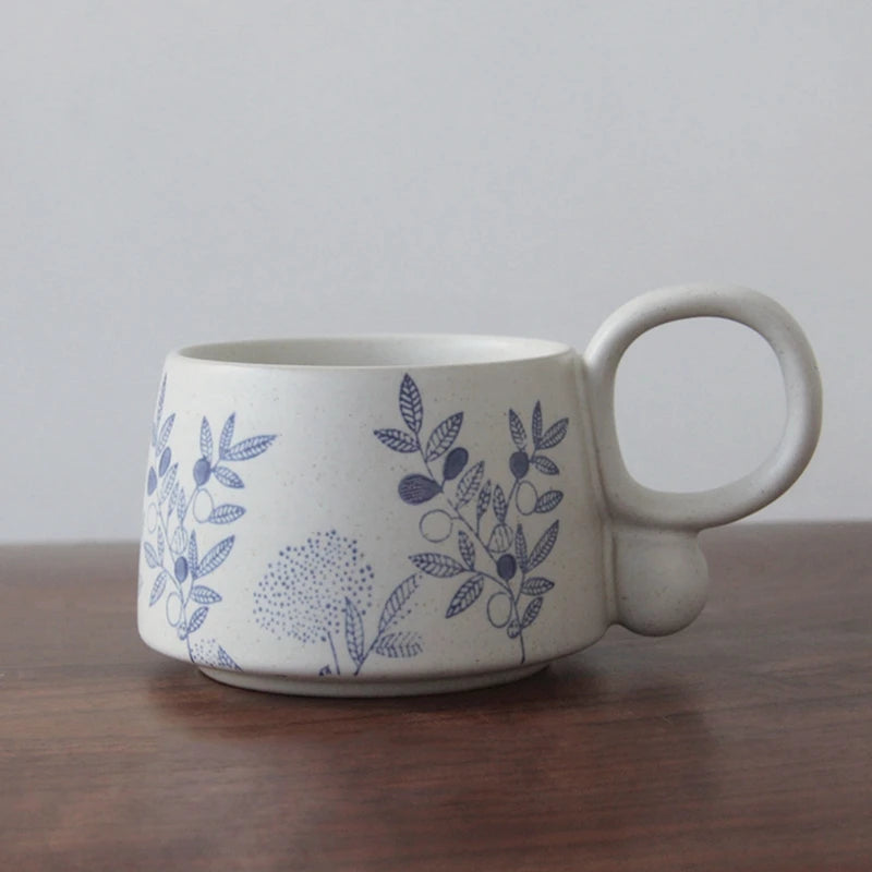 Ceramic Latte Mug 13.4oz Porcelain Coffee Cups with Handle Boho Cup for Tea Hot Cocoa Cappuccino Home Office Cafe Birthday Gift