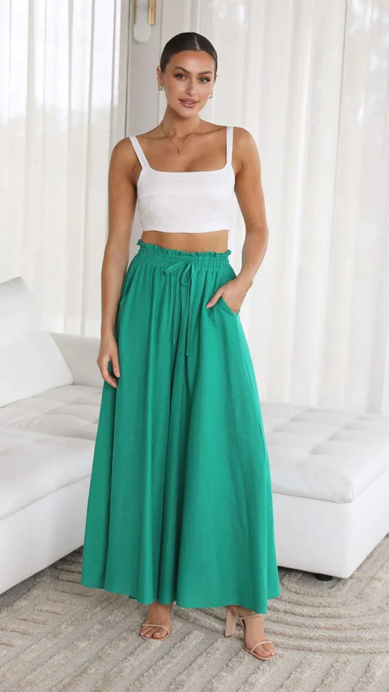 Women's Boho Pant Casual High Waist Loose Sweatpants Trousers Capris Wide Leg Pants Skirt Fashion Women Clothes Pantalones Mujer
