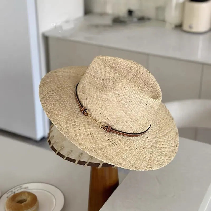 Fashion Vintage Raffia Straw Jazz Hats For Women Men Caps Summer Beach Casual Fedora Hat  Jazz Hat Elegant Sunhat Chapeau Enfant