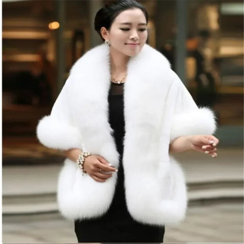 Luxury Faux Fur Scarf Cape Winter Warm Bolero Bridal  Poncho Elegant Soft  Mink Female Wedding Cloak  Jacket E162