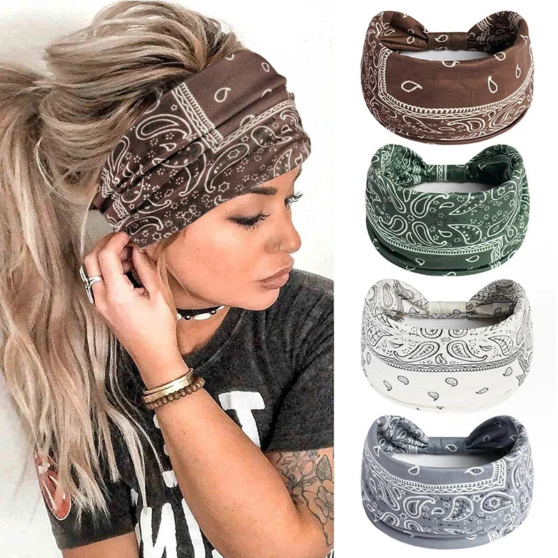 Boho Knot Turbans Yoga Elastic Head Wrap Women Headband Wide Hairbands Headwear Floral Bandanas Fashion Hair Band Accessories