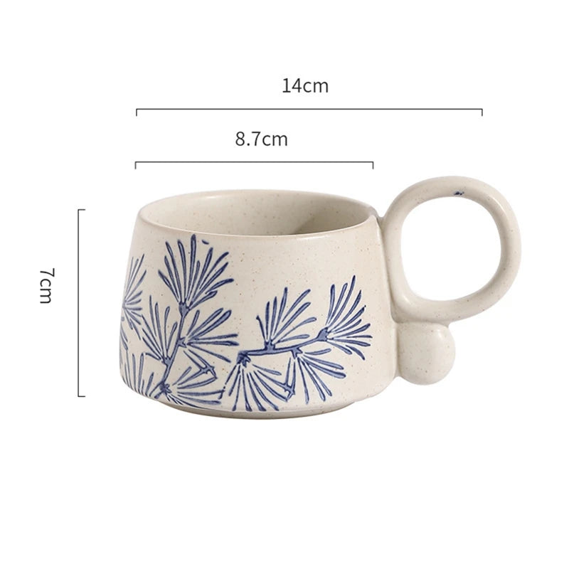 Ceramic Latte Mug 13.4oz Porcelain Coffee Cups with Handle Boho Cup for Tea Hot Cocoa Cappuccino Home Office Cafe Birthday Gift