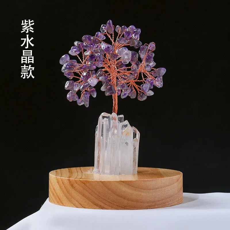 Natural Energy Amethyst Tree Night Light Holder Lrregular Room Decoration Healing Ornament Collection Headlamp Reiki Gift