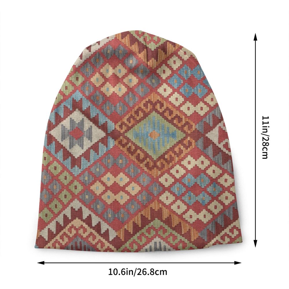 Custom Persian Kilim Print Skullies Beanies Caps Cool Warm Knitted Hats Unisex Bohemian Geometric Ethnic Style Bonnet Hats