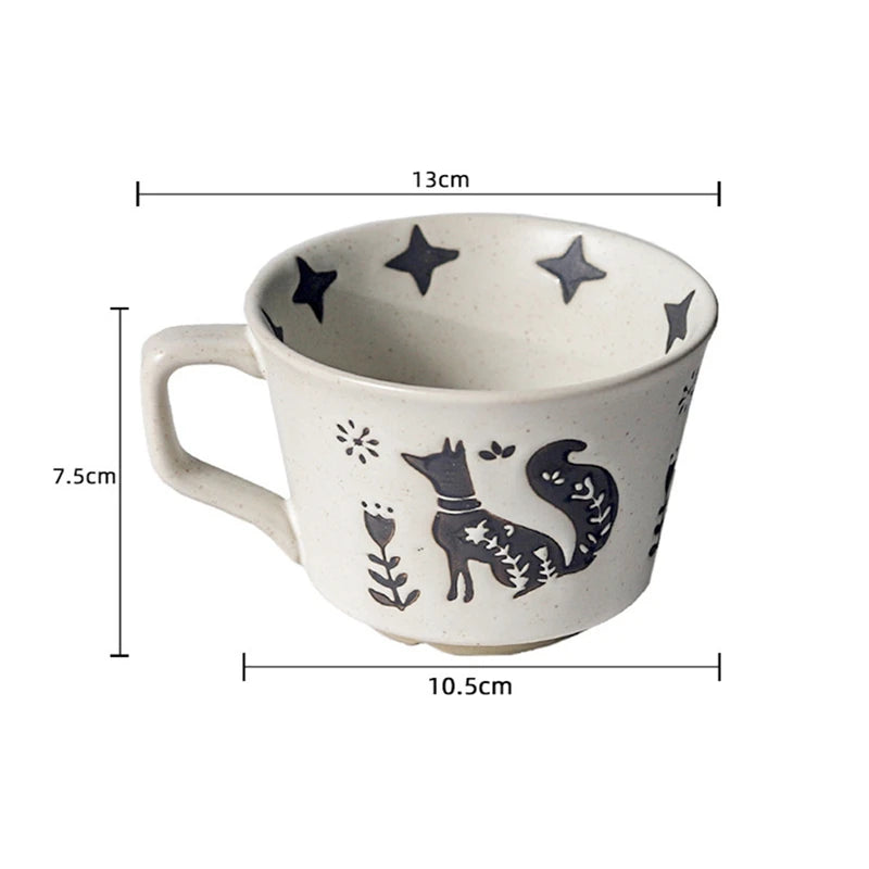 Ceramic Latte Mug 13.4oz Porcelain Coffee Cups with Handle Boho Cup for Tea Hot Cocoa Cappuccino Home Office Cafe Birthday Gift
