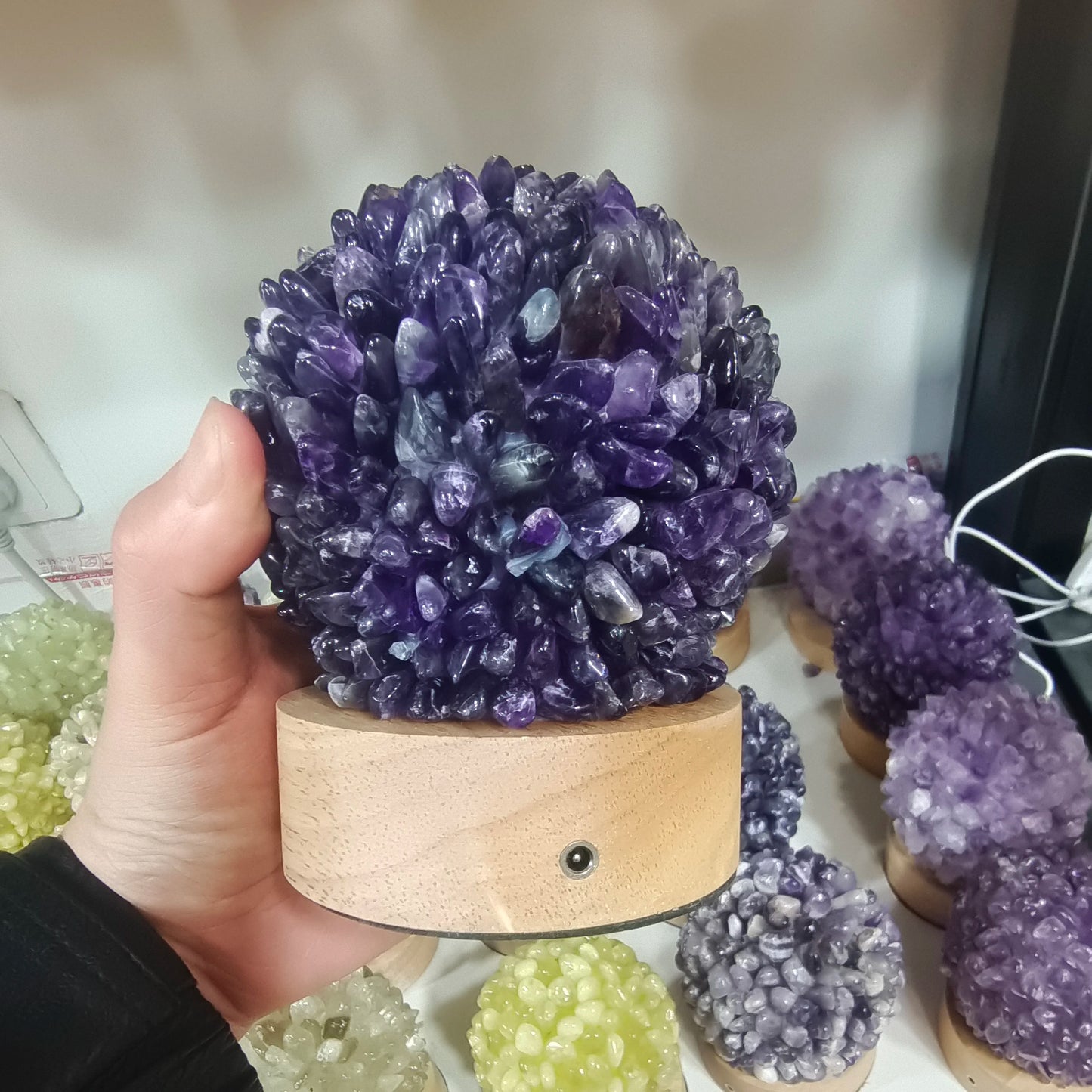 Natural Amethyst Quartz Crystal Gemstone Table Lamp Meditation Healing Crystal Cluster Specimen Home Decor Night Light Gift