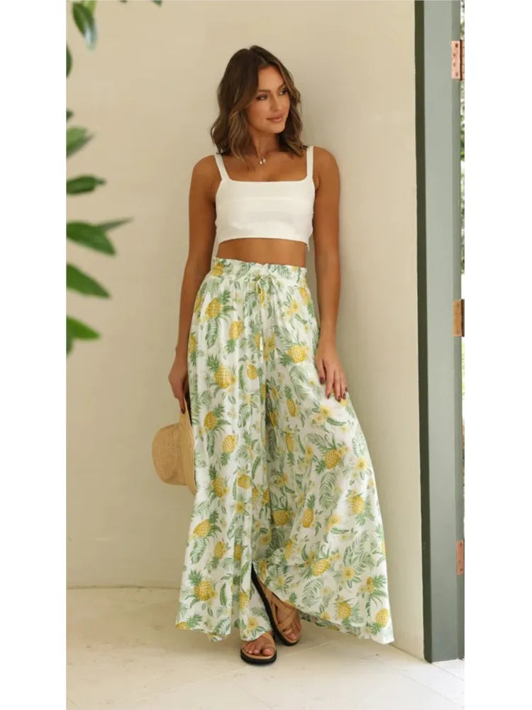 Women's Boho Pant Casual High Waist Loose Sweatpants Trousers Capris Wide Leg Pants Skirt Fashion Women Clothes Pantalones Mujer
