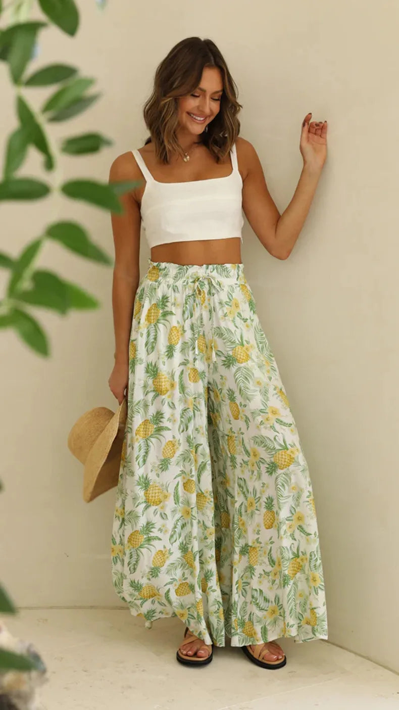 Women's Boho Pant Casual High Waist Loose Sweatpants Trousers Capris Wide Leg Pants Skirt Fashion Women Clothes Pantalones Mujer