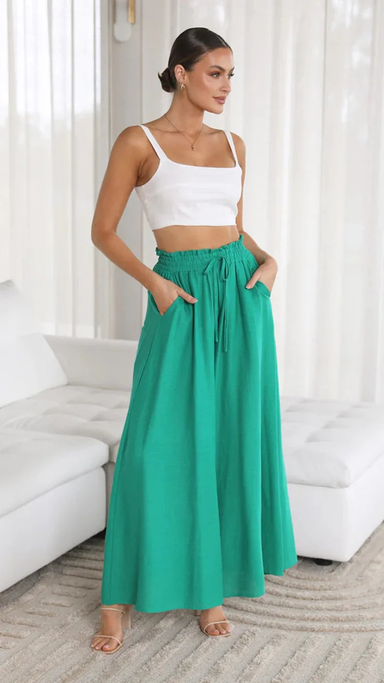 Women's Boho Pant Casual High Waist Loose Sweatpants Trousers Capris Wide Leg Pants Skirt Fashion Women Clothes Pantalones Mujer