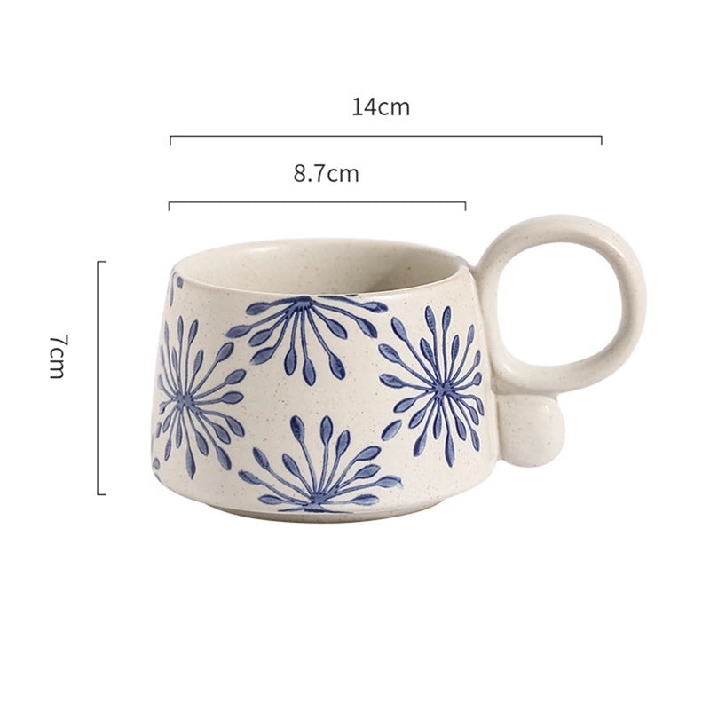 Ceramic Latte Mug 13.4oz Porcelain Coffee Cups with Handle Boho Cup for Tea Hot Cocoa Cappuccino Home Office Cafe Birthday Gift
