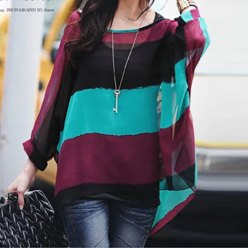 BHflutter Blouse Plus Size 2022 New Batwing Casual Summer Blouse Women Boho Chiffon Shirt Top Shirt Women
