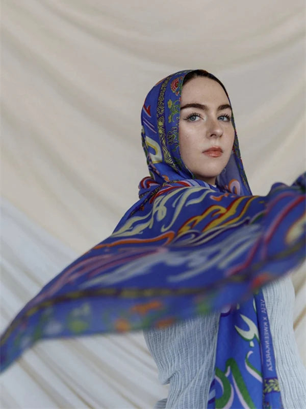 1Pcs Islam Ramadan Watercolor Print Hijab Women Bohemian Soft Muslim Hijabs Foulard Femme Shawl Wrap Scarf Headscarf
