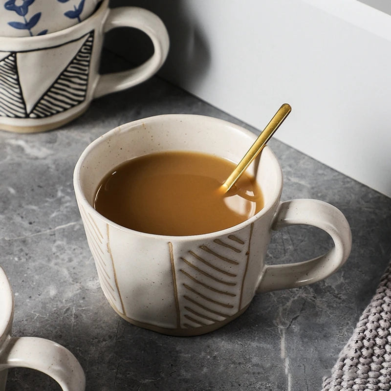 Ceramic Latte Mug 13.4oz Porcelain Coffee Cups with Handle Boho Cup for Tea Hot Cocoa Cappuccino Home Office Cafe Birthday Gift
