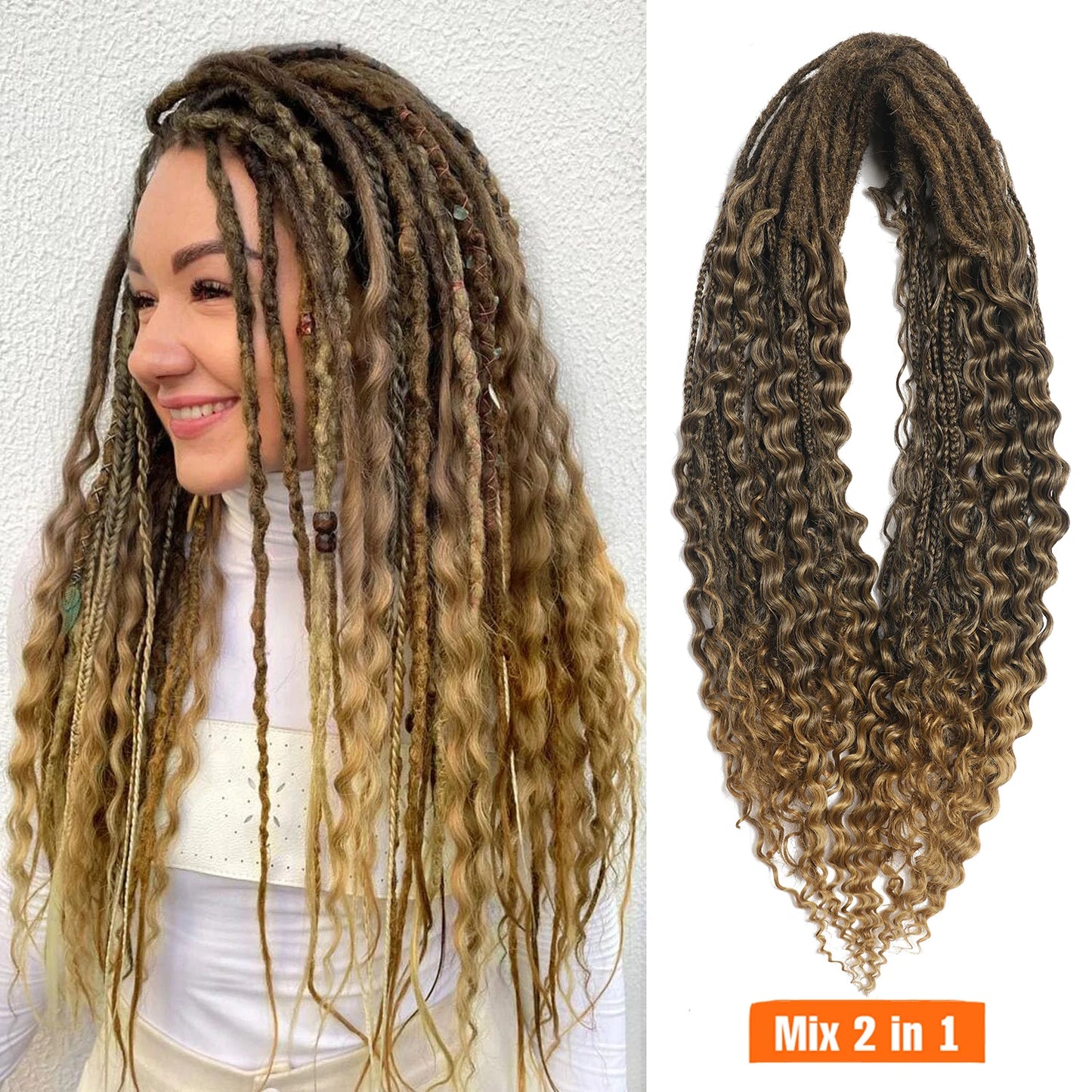 Double Ended Synthetic Dreadlock Extensions  Ombre Blonde Boho Crochet Hippie Dreads 10 Strands Handmade Bohemian Box Braids