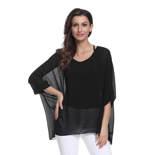BHflutter Blouse Plus Size 2022 New Batwing Casual Summer Blouse Women Boho Chiffon Shirt Top Shirt Women