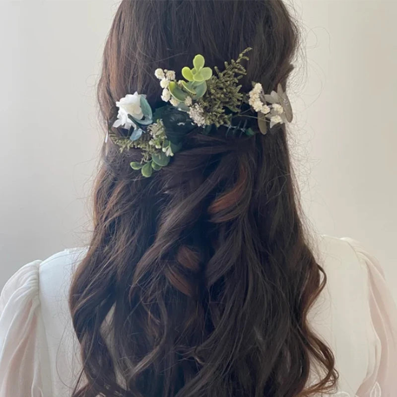 Greenery  Handmade Eucalyptus Bridal Hair Comb, Boho Wedding Headpiece, Romantic Dried Flower Comb for Bridesmaids supplies