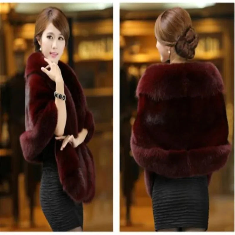 Luxury Faux Fur Scarf Cape Winter Warm Bolero Bridal  Poncho Elegant Soft  Mink Female Wedding Cloak  Jacket E162