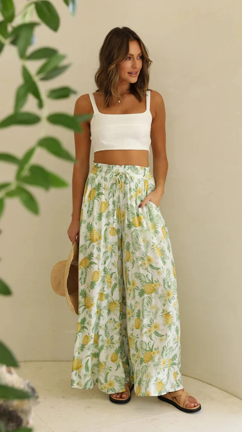 Women's Boho Pant Casual High Waist Loose Sweatpants Trousers Capris Wide Leg Pants Skirt Fashion Women Clothes Pantalones Mujer