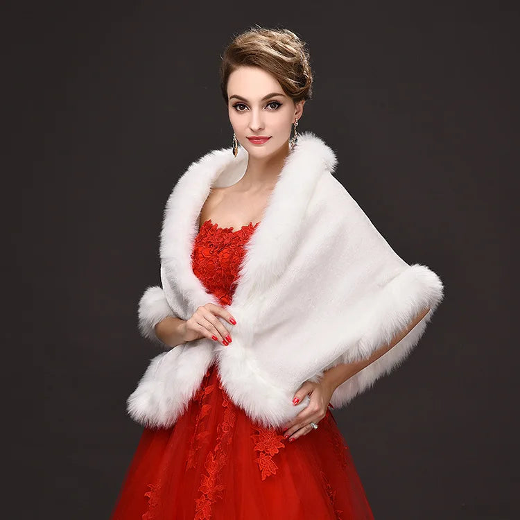 Luxury Faux Fur Scarf Cape Winter Warm Bolero Bridal  Poncho Elegant Soft  Mink Female Wedding Cloak  Jacket E162
