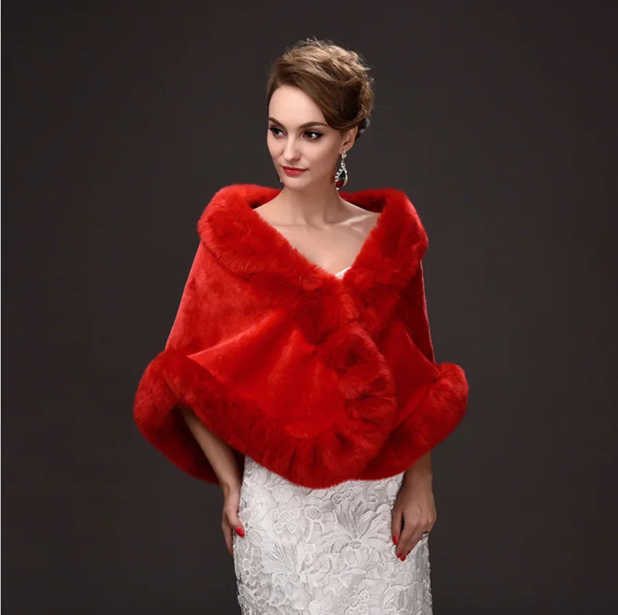 Luxury Faux Fur Scarf Cape Winter Warm Bolero Bridal  Poncho Elegant Soft  Mink Female Wedding Cloak  Jacket E162