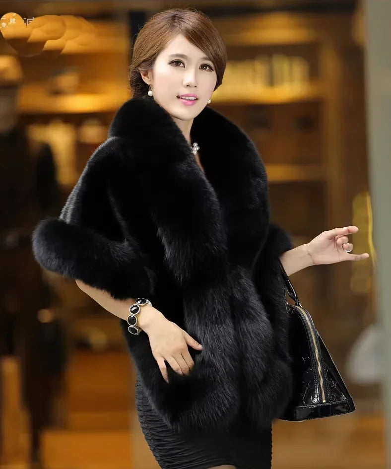 Luxury Faux Fur Scarf Cape Winter Warm Bolero Bridal  Poncho Elegant Soft  Mink Female Wedding Cloak  Jacket E162