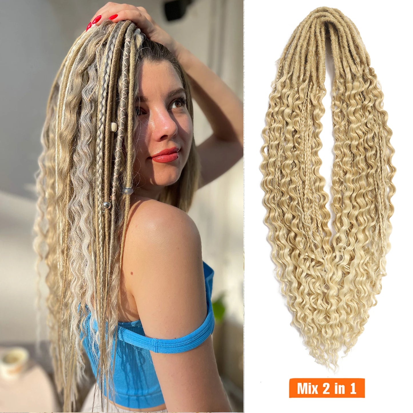 Double Ended Synthetic Dreadlock Extensions  Ombre Blonde Boho Crochet Hippie Dreads 10 Strands Handmade Bohemian Box Braids