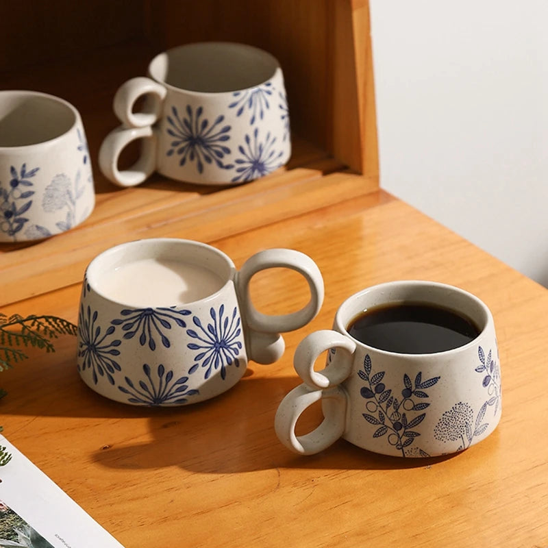 Ceramic Latte Mug 13.4oz Porcelain Coffee Cups with Handle Boho Cup for Tea Hot Cocoa Cappuccino Home Office Cafe Birthday Gift