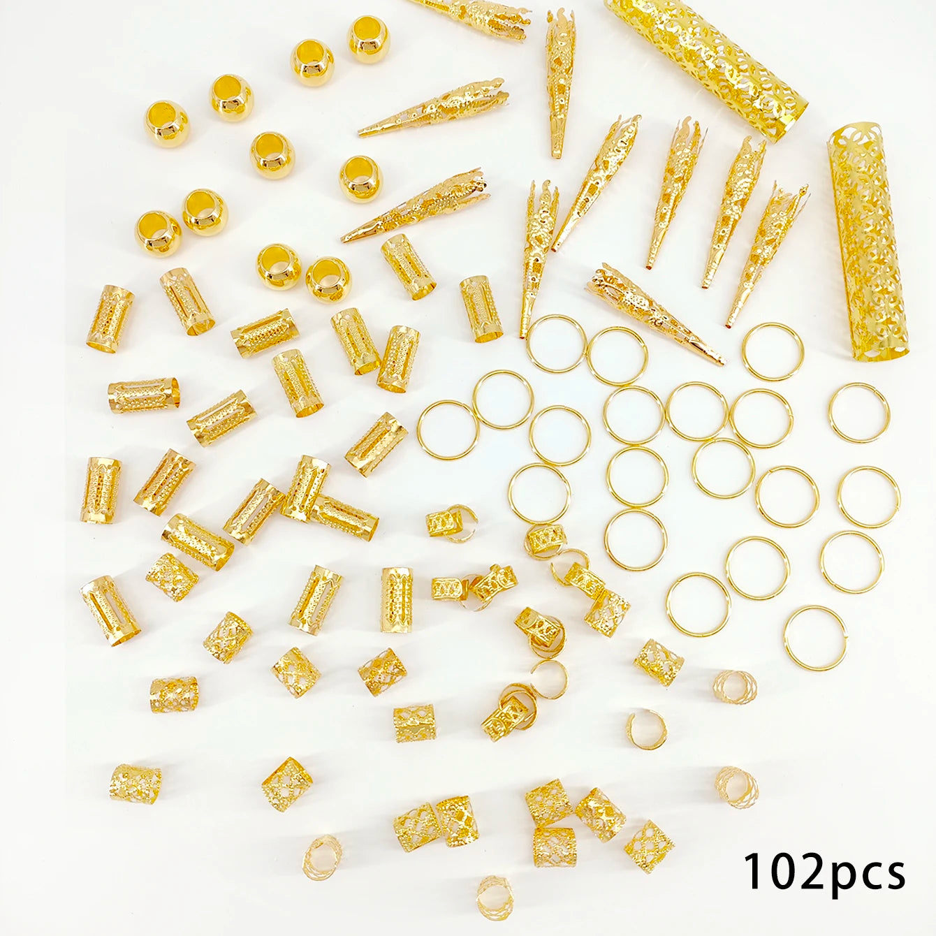102pcs boho Hollow Braids Hair Rings Metal Dreadlock Hair Cuff Pins Different Length Hair Barrettes For Women  Hair Accessories