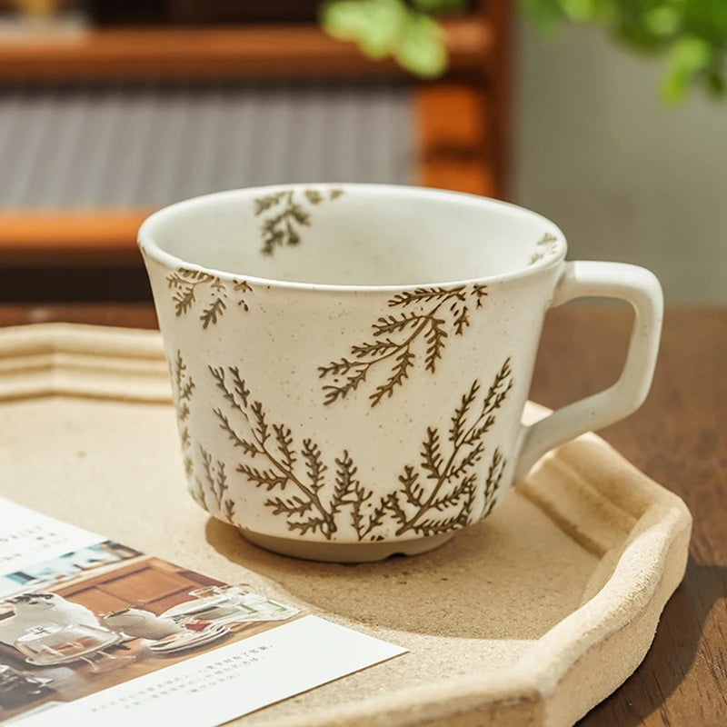 Ceramic Latte Mug 13.4oz Porcelain Coffee Cups with Handle Boho Cup for Tea Hot Cocoa Cappuccino Home Office Cafe Birthday Gift