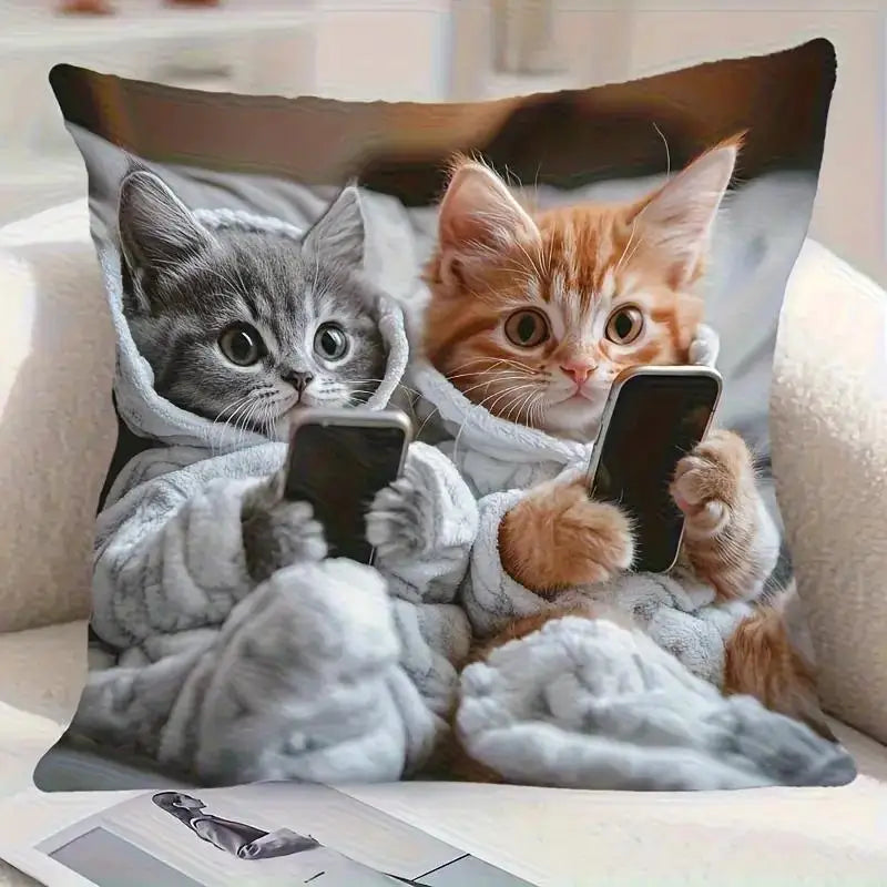 Vibrant Bohemian Style Short Plush Pillow Cover 45x45cm Charming Kitten Living Room Bedroom Decor
