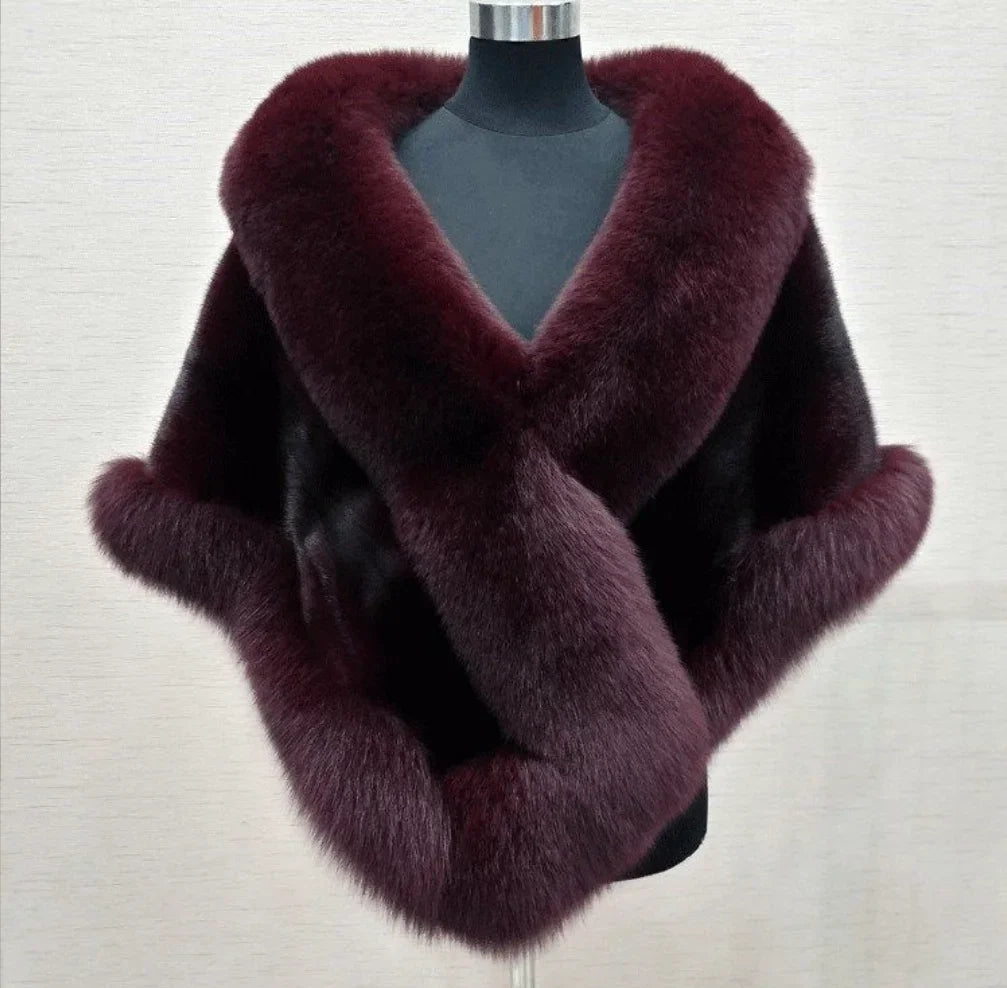 Luxury Faux Fur Scarf Cape Winter Warm Bolero Bridal  Poncho Elegant Soft  Mink Female Wedding Cloak  Jacket E162