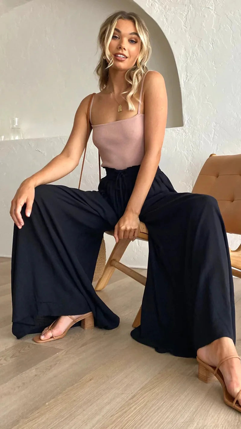 Women's Boho Pant Casual High Waist Loose Sweatpants Trousers Capris Wide Leg Pants Skirt Fashion Women Clothes Pantalones Mujer
