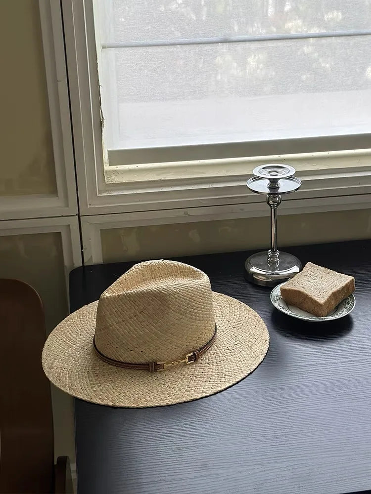 Fashion Vintage Raffia Straw Jazz Hats For Women Men Caps Summer Beach Casual Fedora Hat  Jazz Hat Elegant Sunhat Chapeau Enfant