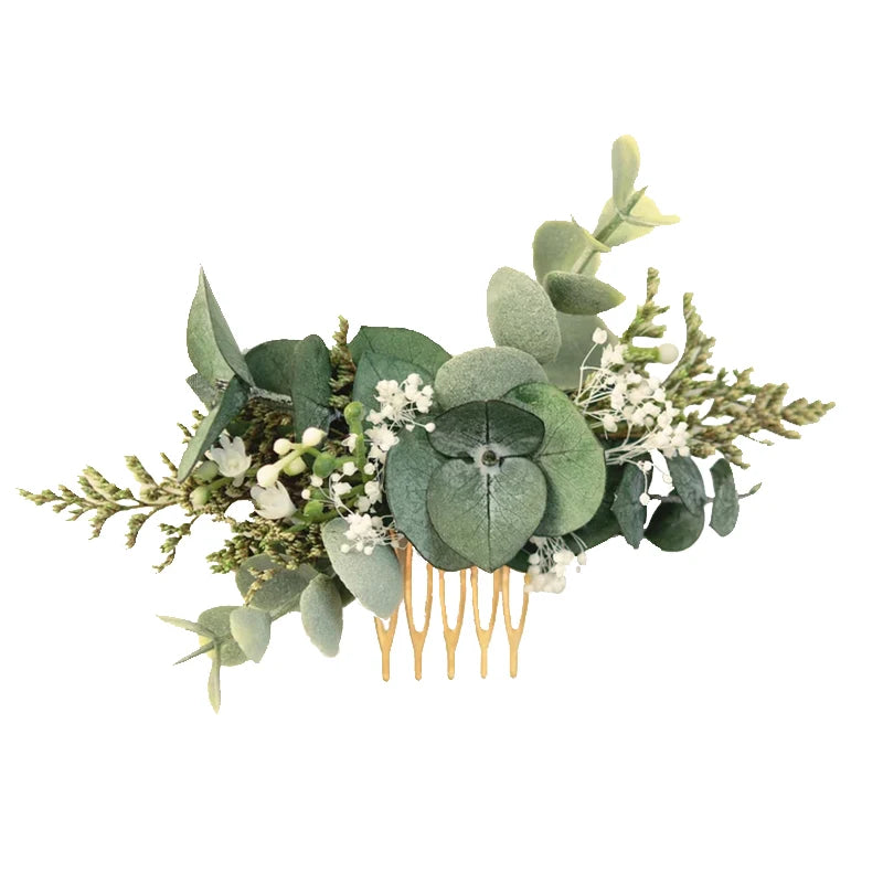 Greenery  Handmade Eucalyptus Bridal Hair Comb, Boho Wedding Headpiece, Romantic Dried Flower Comb for Bridesmaids supplies